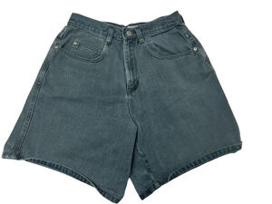 Vintage SKOOZI Faded Green Womens Denim Shorts High-Rise 90s Retro Shorts SZ 9